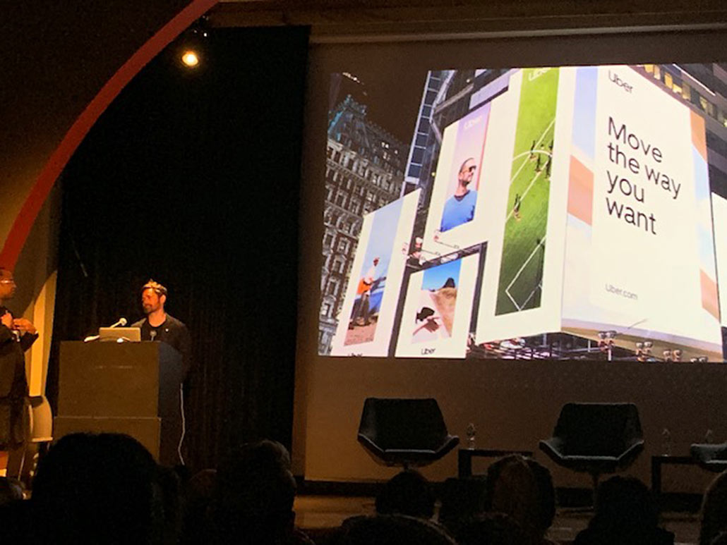 Graphic Design students attend an AIGA event/ Uber Brand Design. Wolfe Olins presented the design process behind the redesign of the Uber visual identity and users experience.